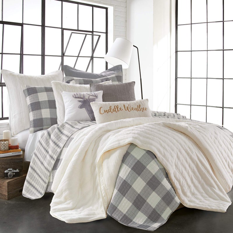 Levtex Home - Camden Quilt Set -Full/Queen Quilt + Two Standard Pillow Shams - Buffalo Check in Grey and Cream - Quilt Size (88 x 92 in.) and Pillow Sham Size (26 x 20 in.)- Reversible Pattern -Cotton - Image 2